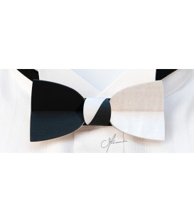 Bow tie in wood, Mellissimo in black & white tinted Movingui - MELISSAMBRE