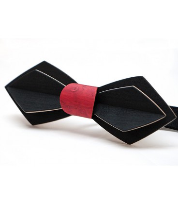 Noeud papillon bois, Plume en Erable teinté noir & rouge - MELISSAMBRE