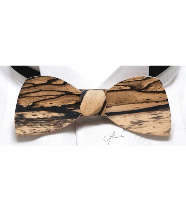 Wooden bow tie, Half-moon in white Ebony - MELISSAMBRE