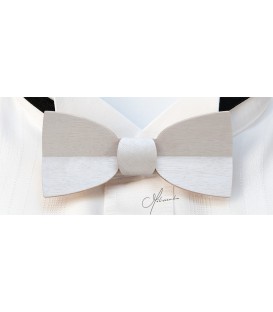 Bow tie in wood, Mellissimo in white tinted Movingui - MELISSAMBRE