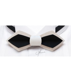 Wood bow tie, Nib in white & black tinted Maple - MELISSAMBRE