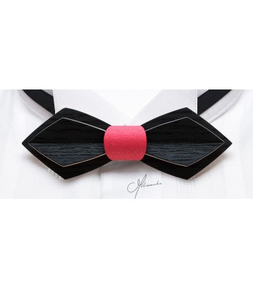 Bow tie in wood, Nib in black & pink tinted Maple - MELISSAMBRE