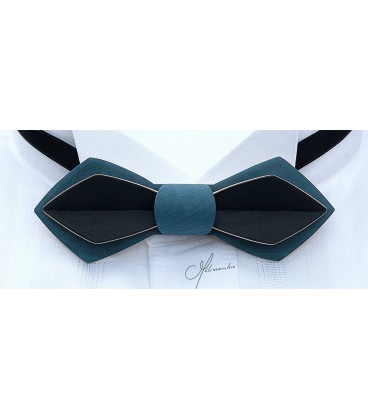 Wooden bow tie, Nib in blue jean's & black tinted Maple - MELISSAMBRE