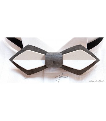 Bow tie in wood, Nib in white and grey tinted pearly Maple - MELISSAMBRE