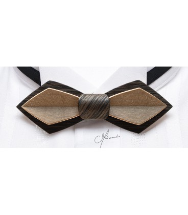 Wooden bow tie, Nib in Marsh Oak & bronze tinted Maple - MELISSAMBRE