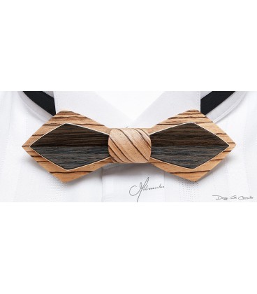 Bow tie in wood, Nib in Zebrano and Marsh Oak - MELISSAMBRE