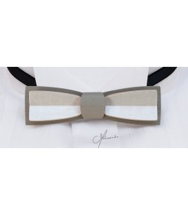 Bow tie in wood, Stretto in grey & white tinted Maple - MELISSAMBRE