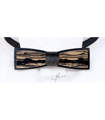 Bow tie in wood, Stretto in black Oak & white Ebony - MELISSAMBRE
