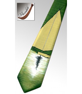 Wooden green tie, the sailboat - MELISSAMBRE