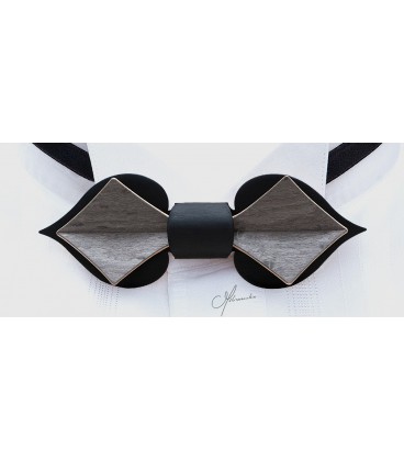 Wooden bow tie, Card in black & grey tinted Maple - MELISSAMBRE