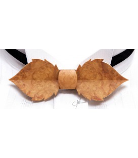 Bow tie in wood, Leaf in golden Amboyna burl - MELISSAMBRE