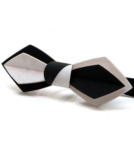 Bow tie in wood, Nib in black & white tinted Movingui - MELISSAMBRE