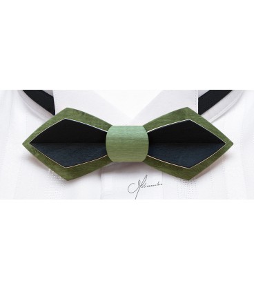 Bow tie in wood, Nib in green & black tinted Maple - MELISSAMBRE