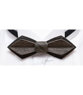 Bow tie in wood, Nib in grey & black Marsh Oak - MELISSAMBRE