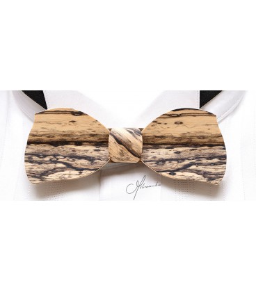 Bow tie in wood, Butterfly in white Ebony - MELISSAMBRE