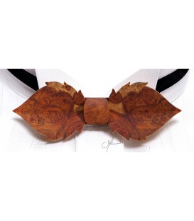 Bow tie in wood, Leaf in red Amboyna burl - MELISSAMBRE