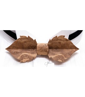 Bow tie in wood, Leaf in Ash-Olive tree burl - MELISSAMBRE