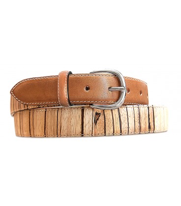Belt in Wood & Leather, Zebrano, silvered 30R - MELISSAMBRE