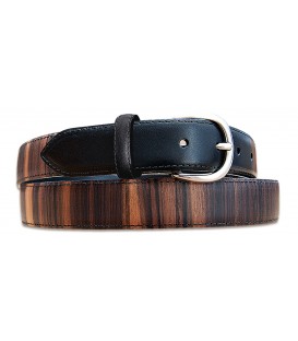 Belt in Wood & Leather, Macassar Ebony, silvered 30R - MELISSAMBRE