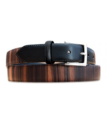 Belt in Wood & Leather, Macassar Ebony, silvered 30 - MELISSAMBRE