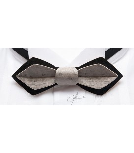 Bow tie in wood, Nib in black & grey tinted pearly Maple - MELISSAMBRE