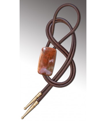Bolo tie in circular Agate, brown leather - MELISSAMBRE