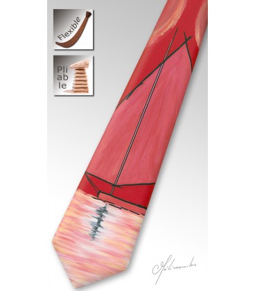 Wooden red tie, the sailboat - MELISSAMBRE