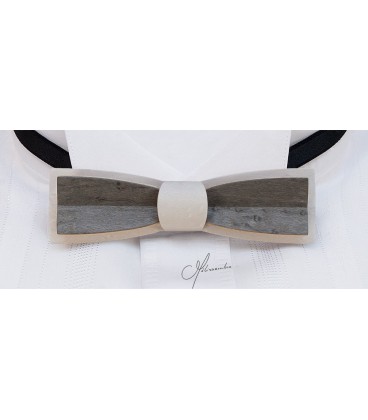 Bow tie in wood, Stretto in white & grey tinted Maple - MELISSAMBRE