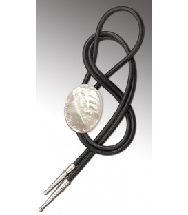 Bolo Tie in Mother of Pearl, black leather - MELISSAMBRE