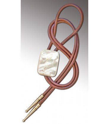 Bolo tie in Mother of Pearl, natural leather - MELISSAMBRE