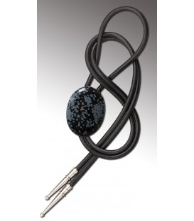 Bolo tie in speckled Obsidian, black leather - MELISSAMBRE