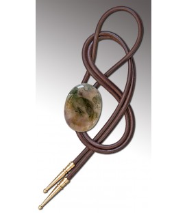 Bolo tie in moss Agate, brown leather - MELISSAMBRE