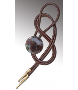 Bolo tie in Obsidian of Madagascar, brown leather - MELISSAMBRE