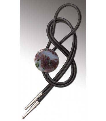 Bolo tie in Obsidian of Madagascar, black leather - MELISSAMBRE