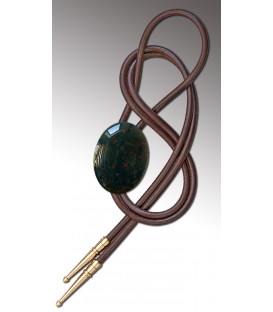 Bolo tie in blood Agate, brown leather - MELISSAMBRE