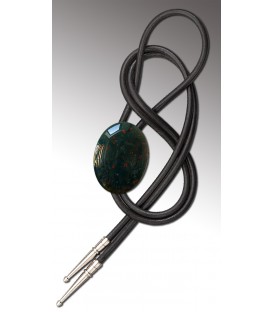 Bolo tie in blood Agate, black leather - MELISSAMBRE