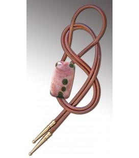 Bolo tie in pink circular Agate, natural leather - MELISSAMBRE