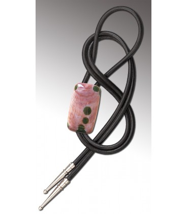 Bolo tie in pink circular Agate, black leather - MELISSAMBRE